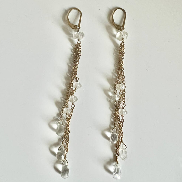 Gold Chain Crystal Drop Plated Semi Precious Citrine Stone Leverback Earrings - Picture 2 of 5